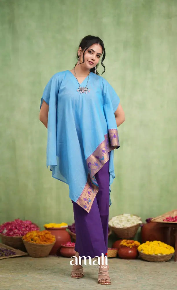 Purple and Sky Blue Kaftaan Set - salwar