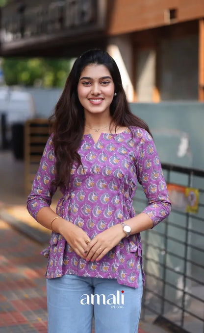 Purple Jaipur Hand Block-Printed Short Top - salwar