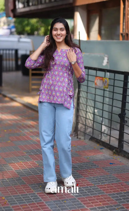 Purple Jaipur Hand Block-Printed Short Top - salwar