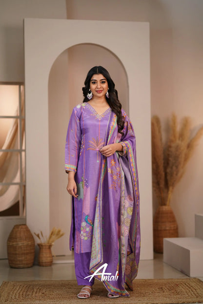 Purple Semi Tissue Salwar Anarkalis