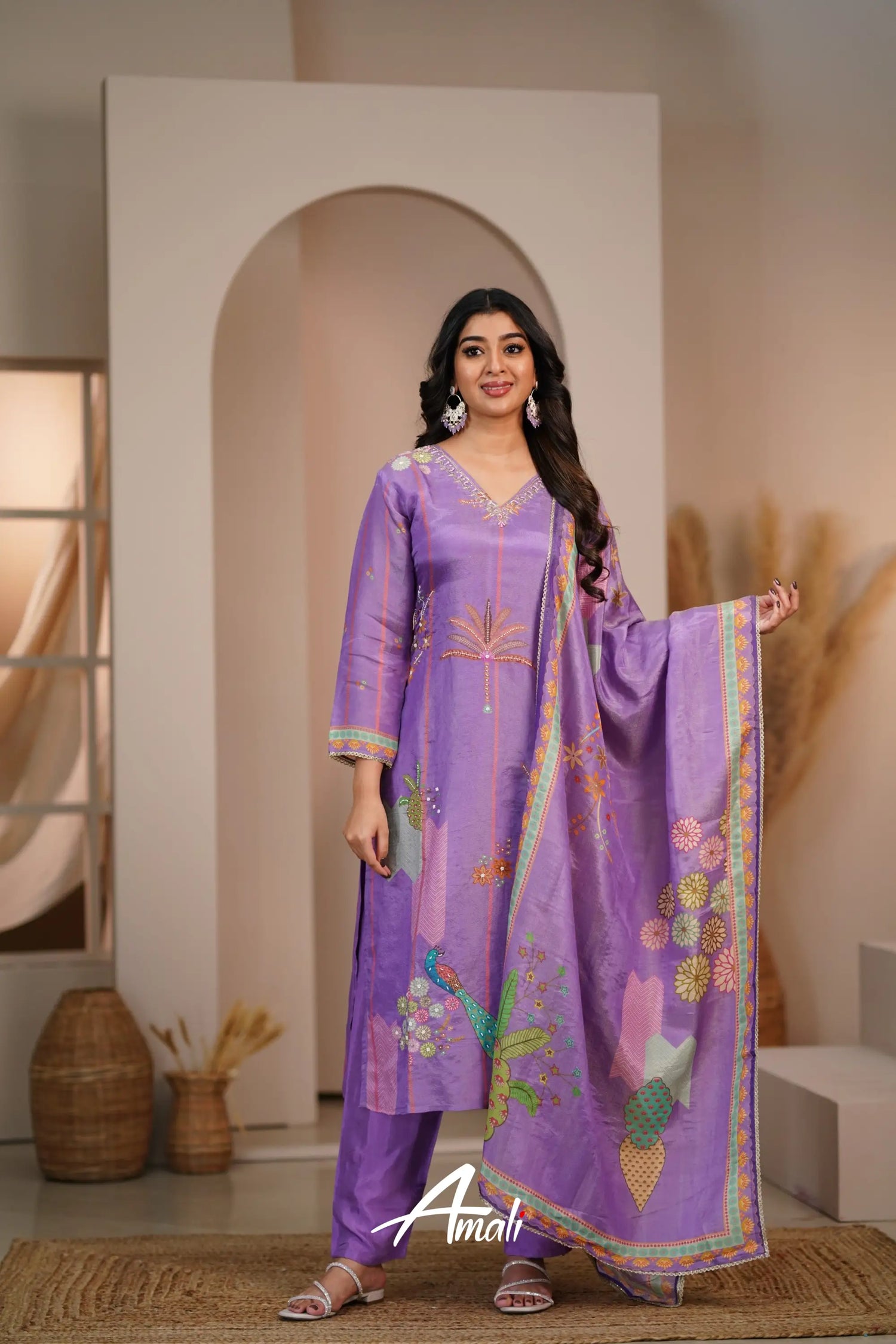 Purple Semi Tissue Salwar Anarkalis