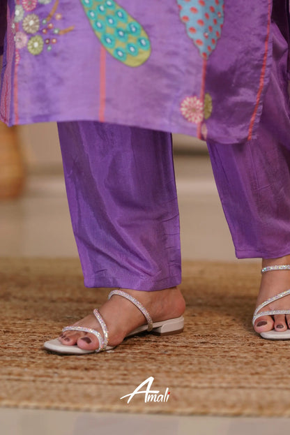 Purple Semi Tissue Salwar Anarkalis