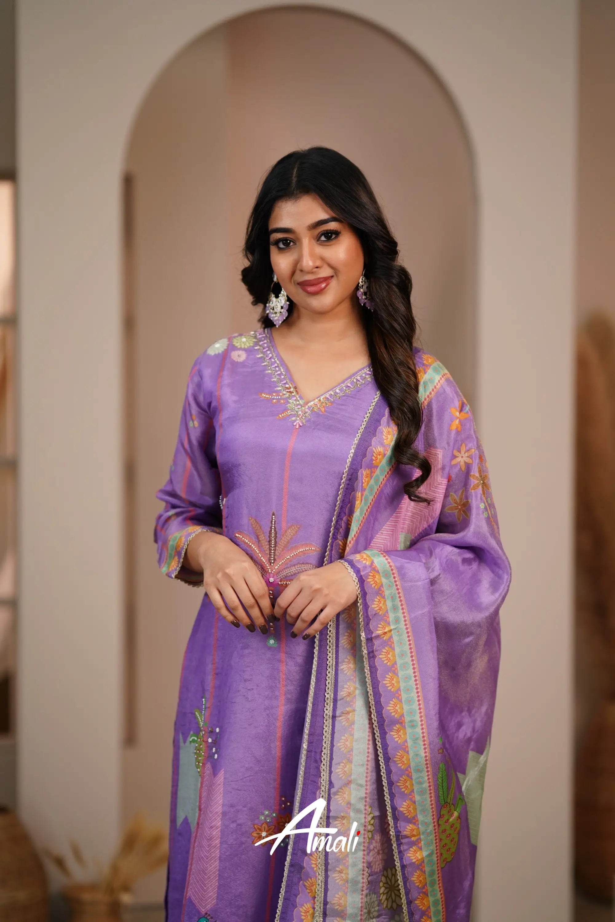 Purple Semi Tissue Salwar Anarkalis