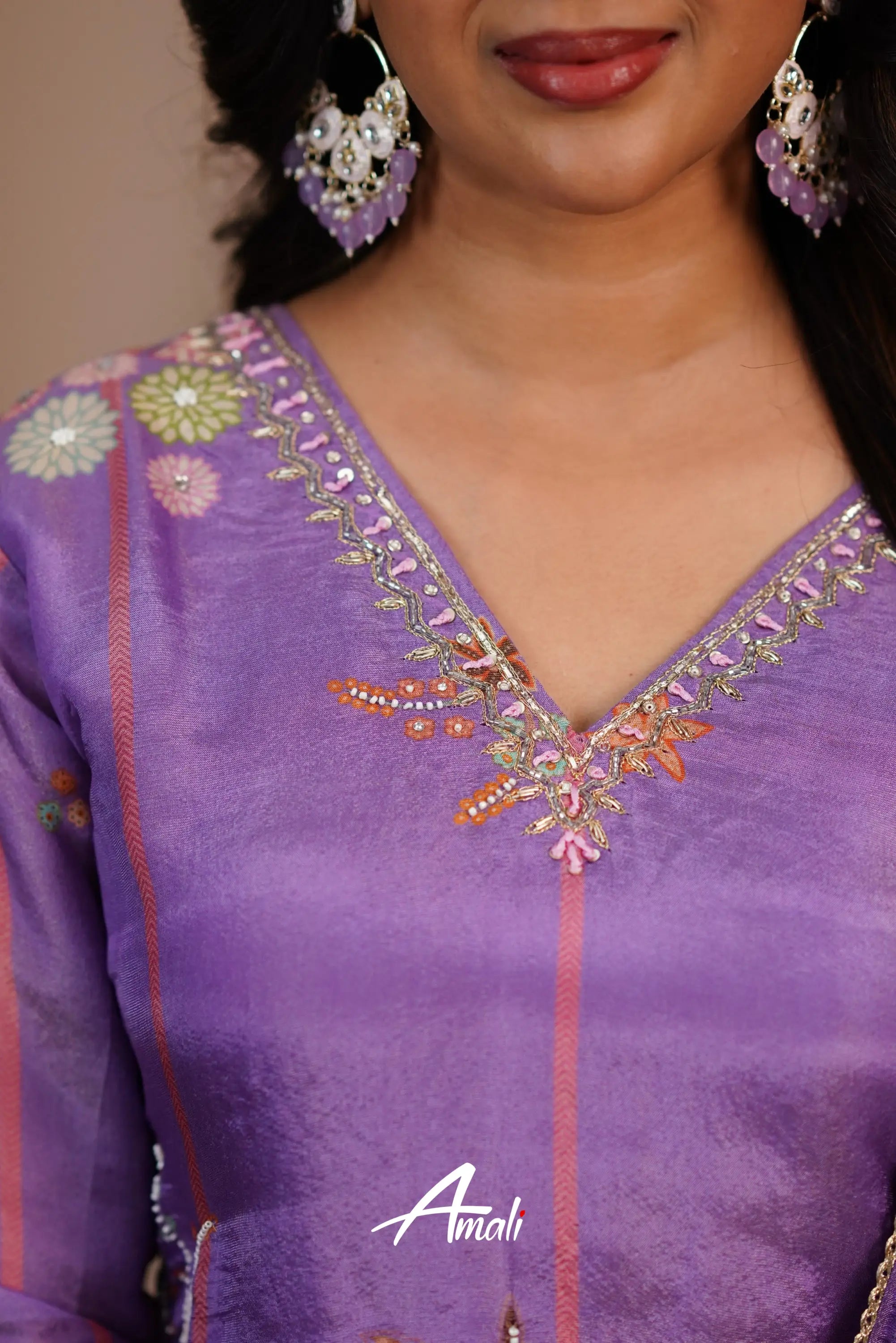 Purple Semi Tissue Salwar Anarkalis