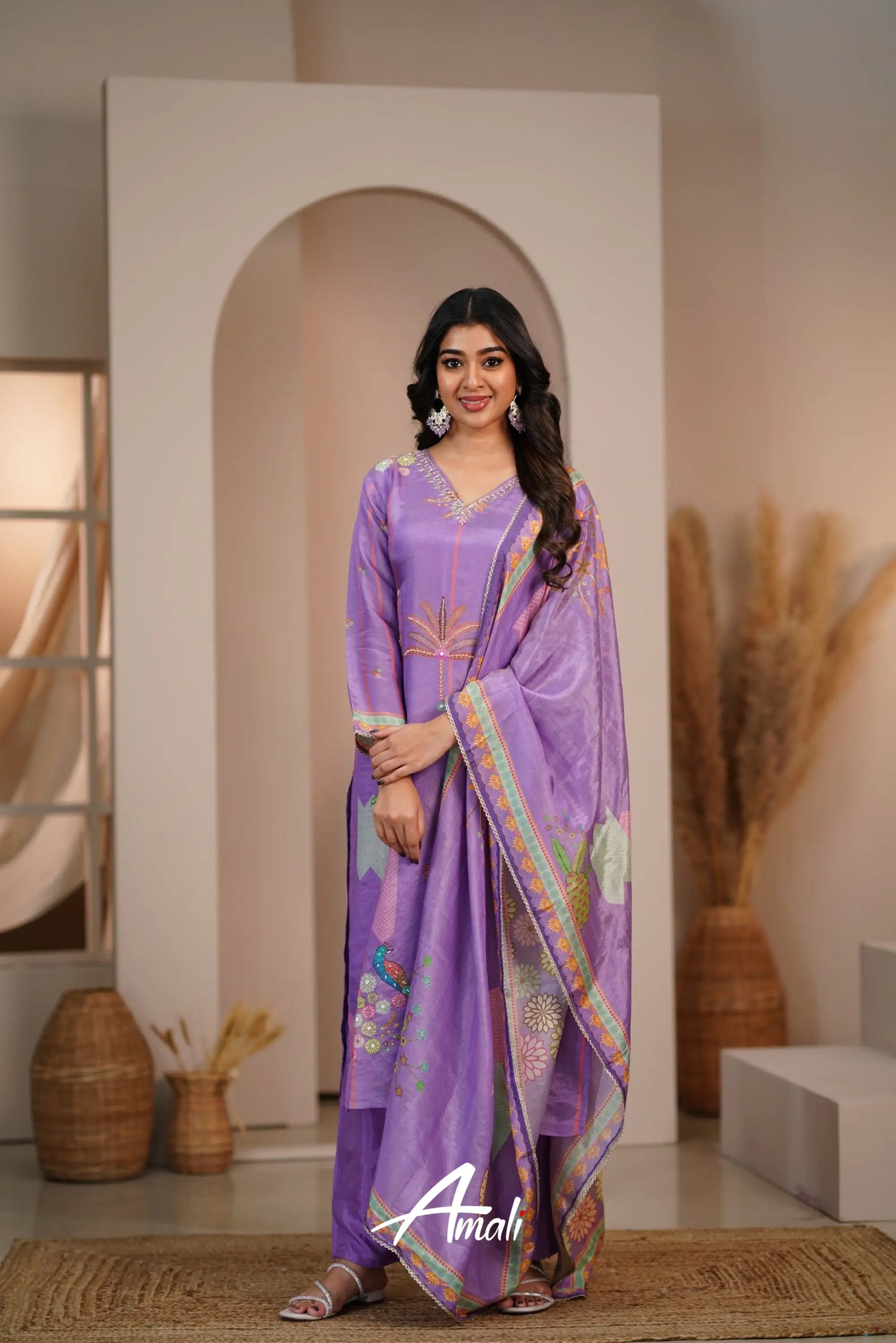 Purple Semi Tissue Salwar Anarkalis