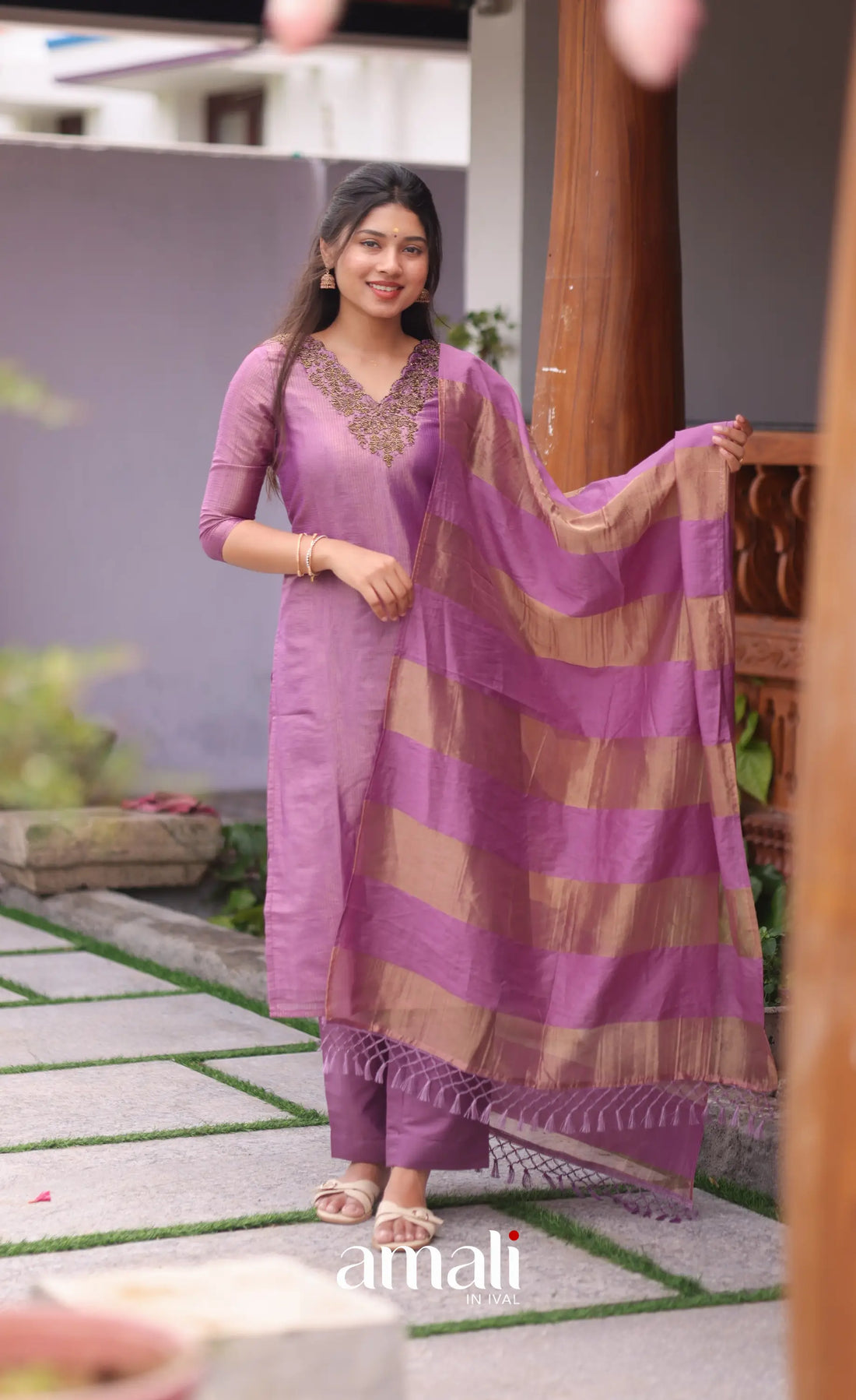 Purple Tissue Blend Salwar Set - salwar