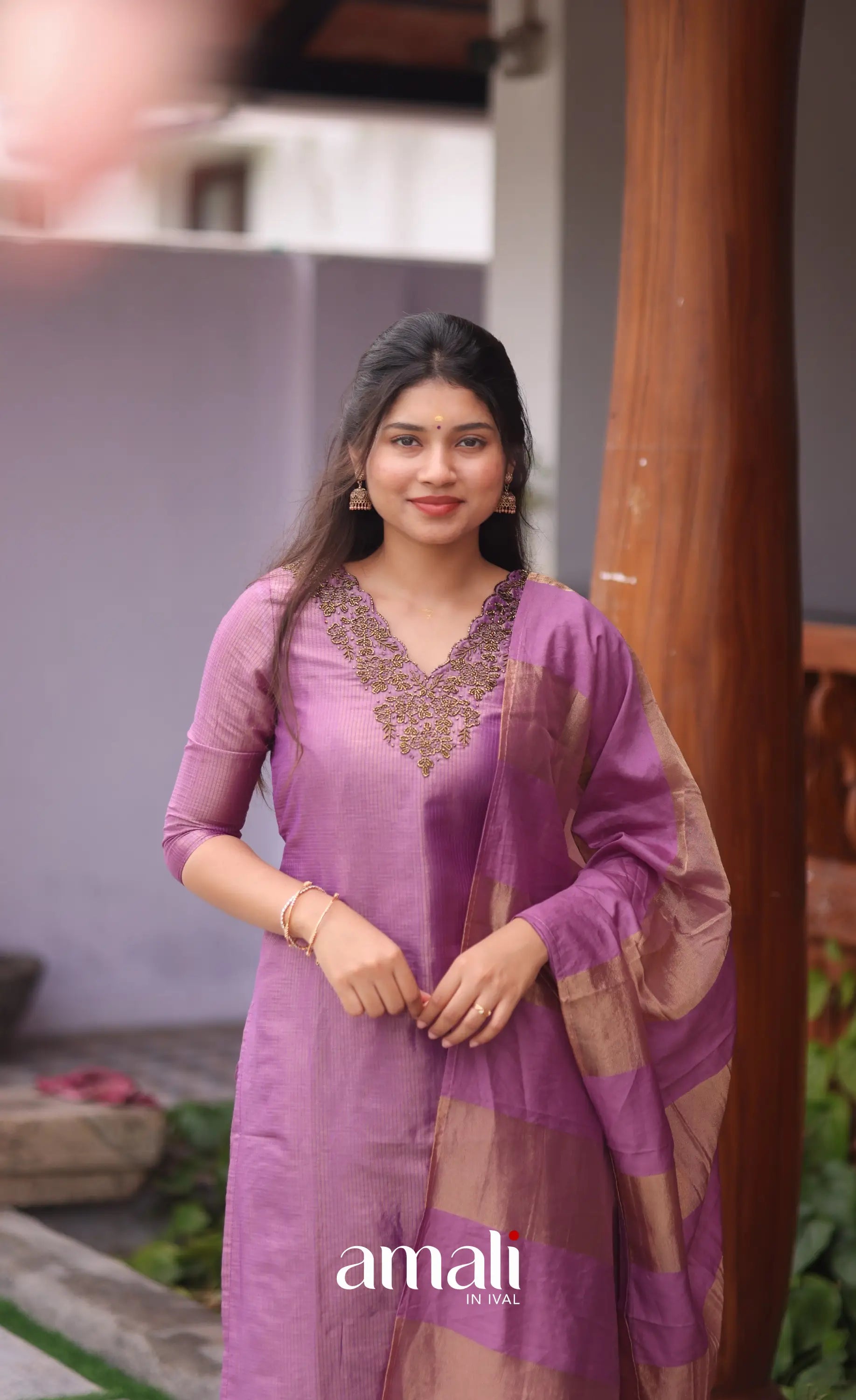 Purple Tissue Blend Salwar Set - salwar