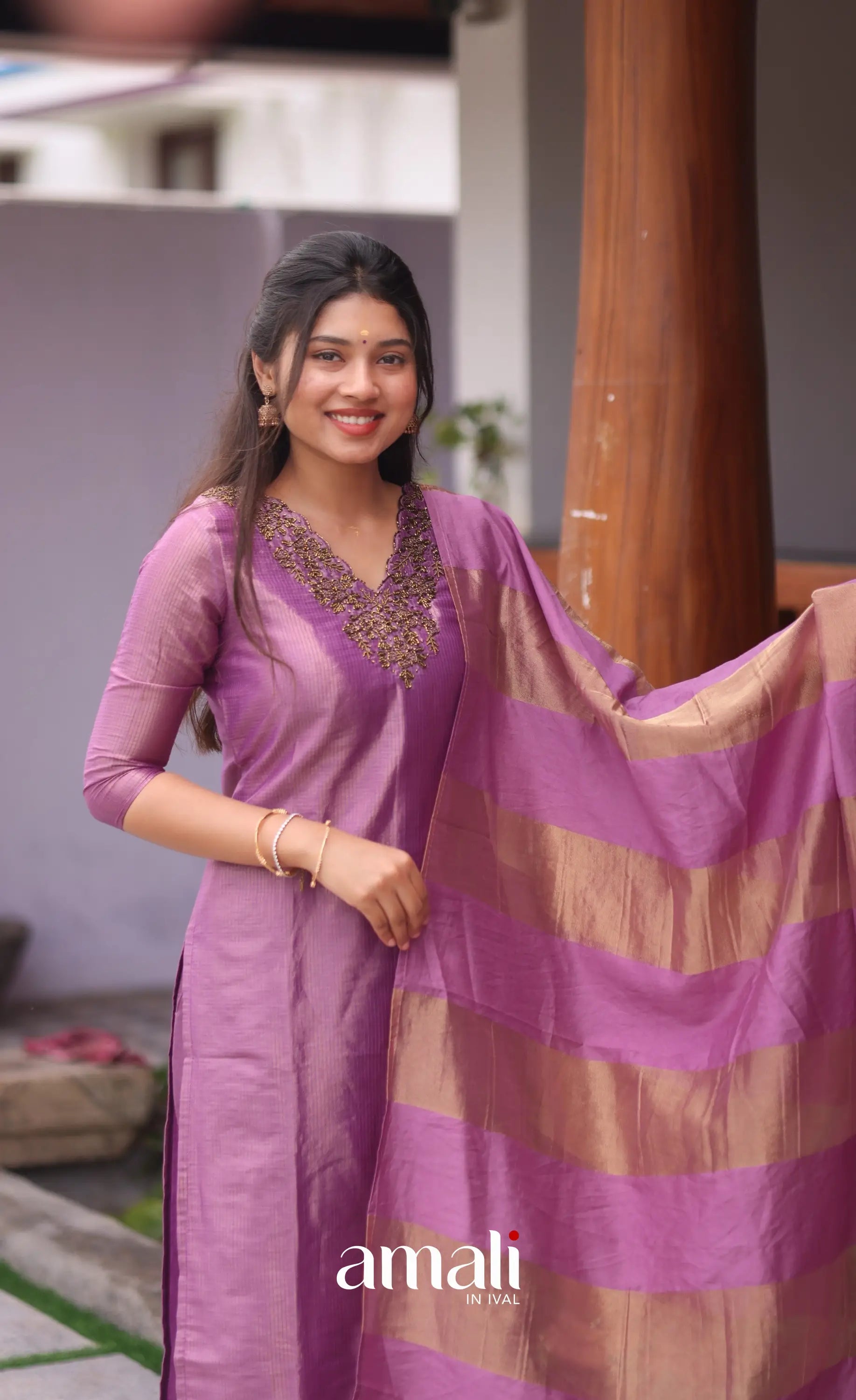 Purple Tissue Blend Salwar Set - salwar