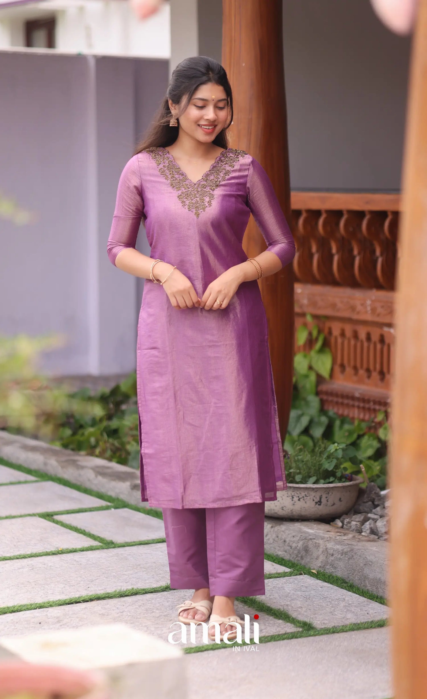Purple Tissue Blend Salwar Set - salwar