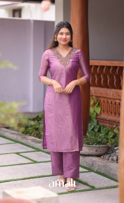 Purple Tissue Blend Salwar Set - salwar