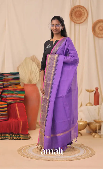 Purple With Magenta Pink Chettinad Cotton Dupatta salwar