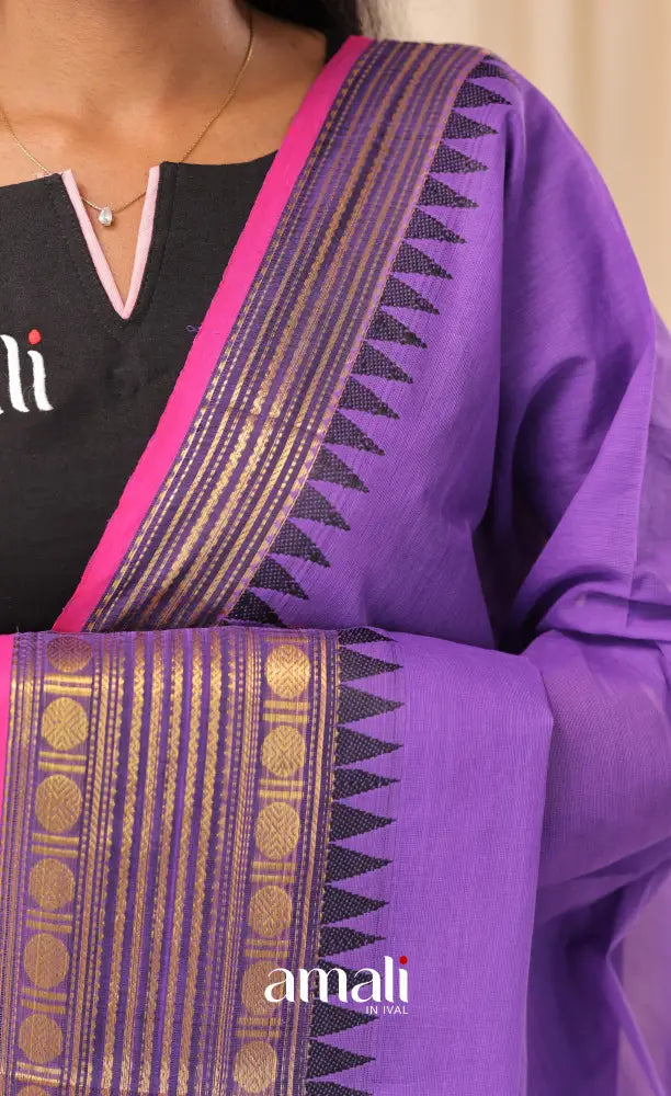 Purple With Magenta Pink Chettinad Cotton Dupatta salwar