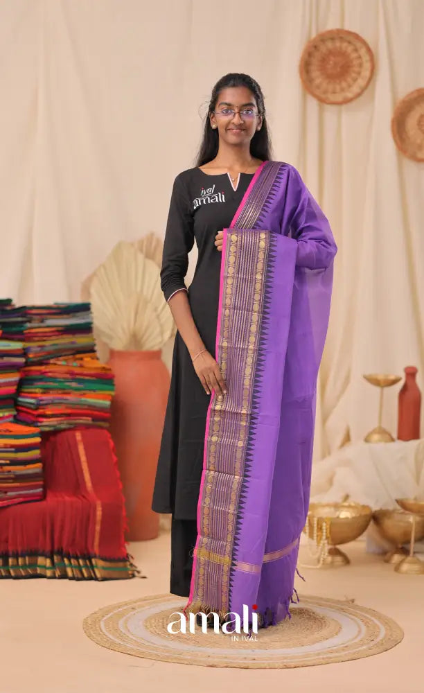 Purple With Magenta Pink Chettinad Cotton Dupatta salwar