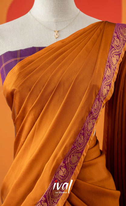 Purple with Mustard Yellow Semi-Stitched Cotton Halfsaree Half Sarees
