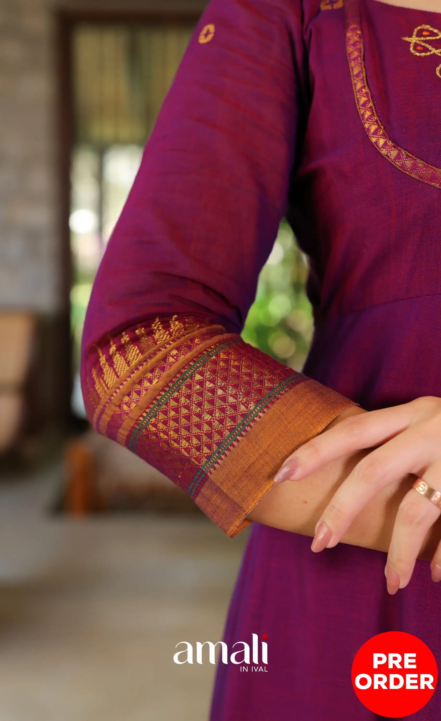 Purplish wine and Mustard Narayanpet Cotton Anarkali - Anarkalis