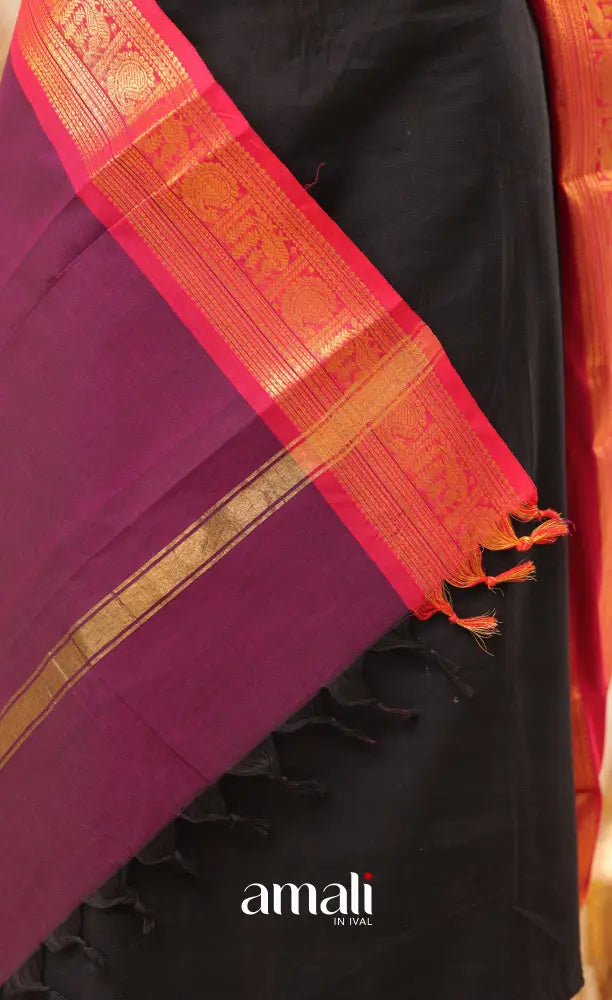 Purplish Wine With Bright Pink Chettinad Cotton Dupatta salwar