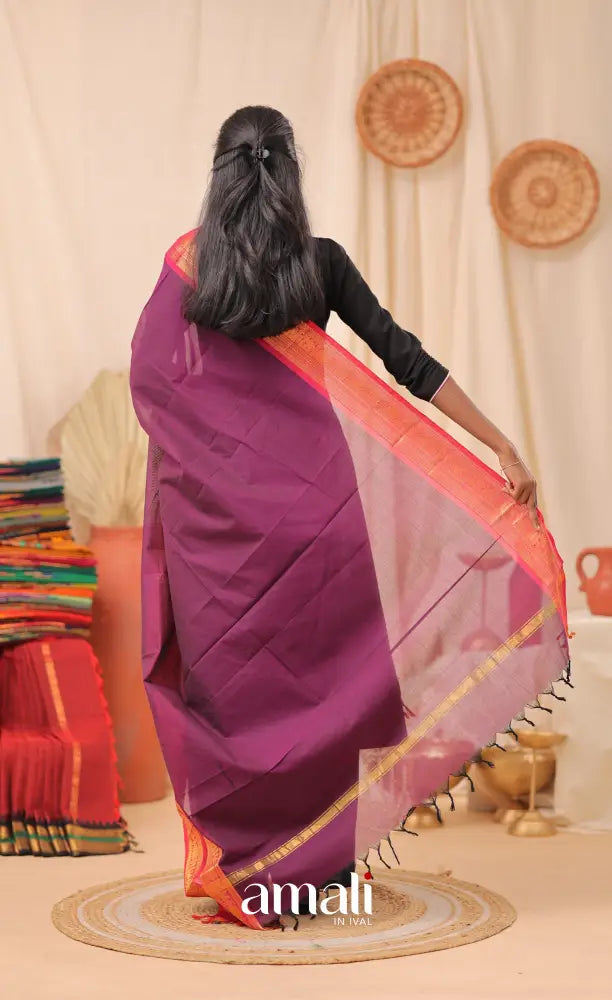 Purplish Wine With Bright Pink Chettinad Cotton Dupatta salwar