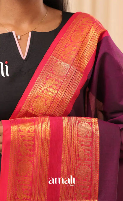 Purplish Wine With Bright Pink Chettinad Cotton Dupatta salwar