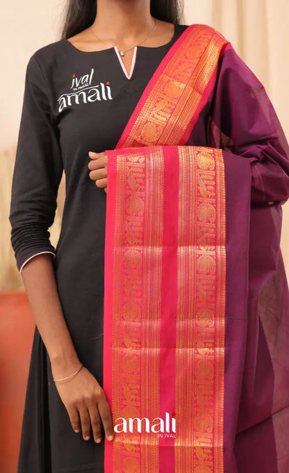 Purplish Wine With Bright Pink Chettinad Cotton Dupatta salwar