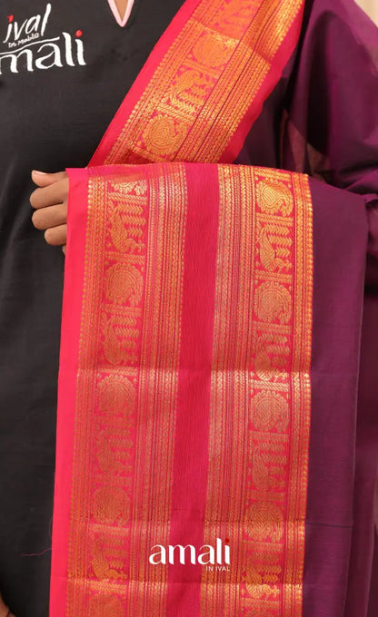 Purplish Wine With Bright Pink Chettinad Cotton Dupatta salwar