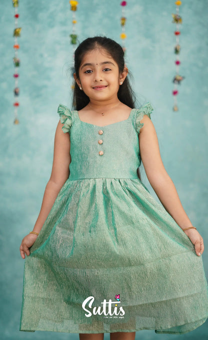 Raaga Blue Shade Crushed Silk Frock Kids-Suttis