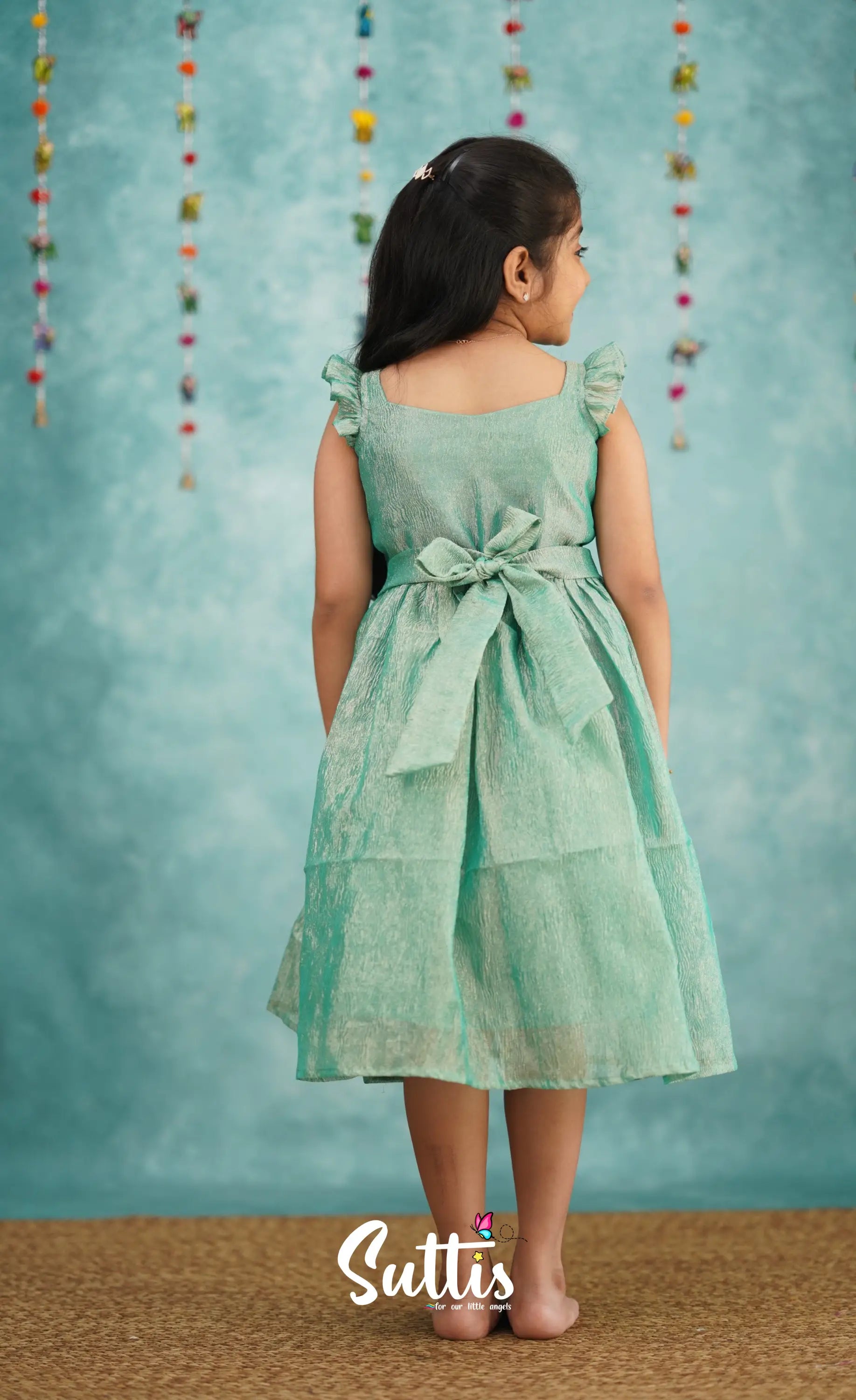 Raaga Blue Shade Crushed Silk Frock Kids-Suttis