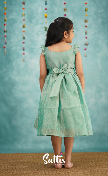 Raaga Blue Shade Crushed Silk Frock Kids-Suttis