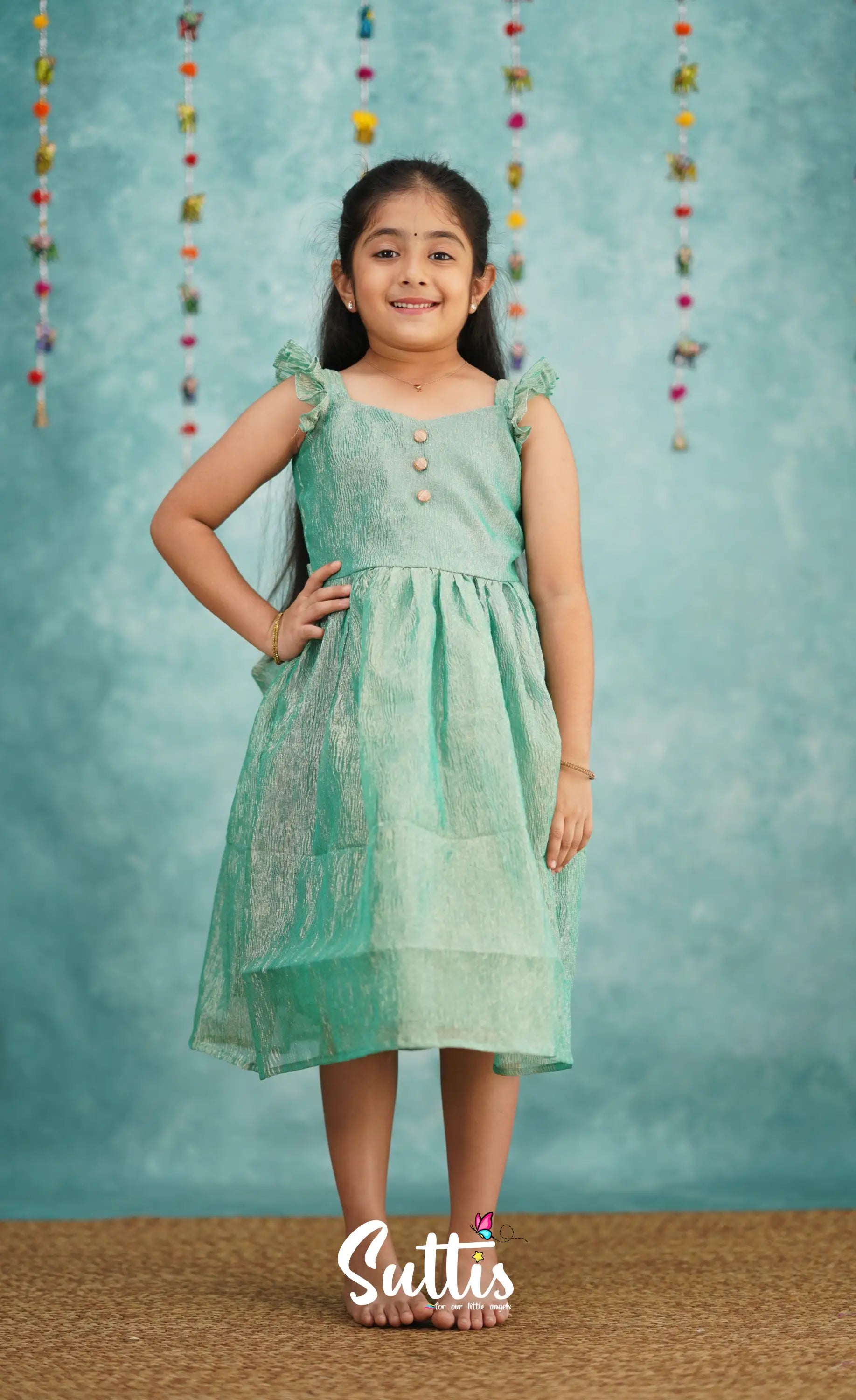 Raaga Blue Shade Crushed Silk Frock Kids-Suttis