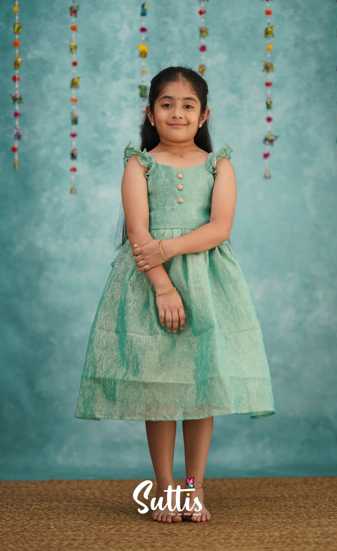 Raaga Blue Shade Crushed Silk Frock Kids-Suttis