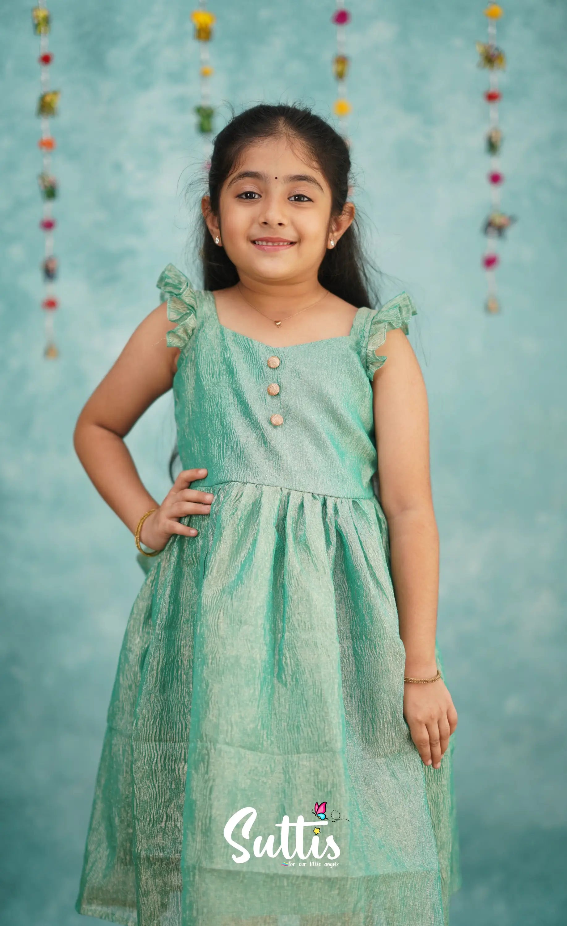 Raaga Blue Shade Crushed Silk Frock Kids-Suttis