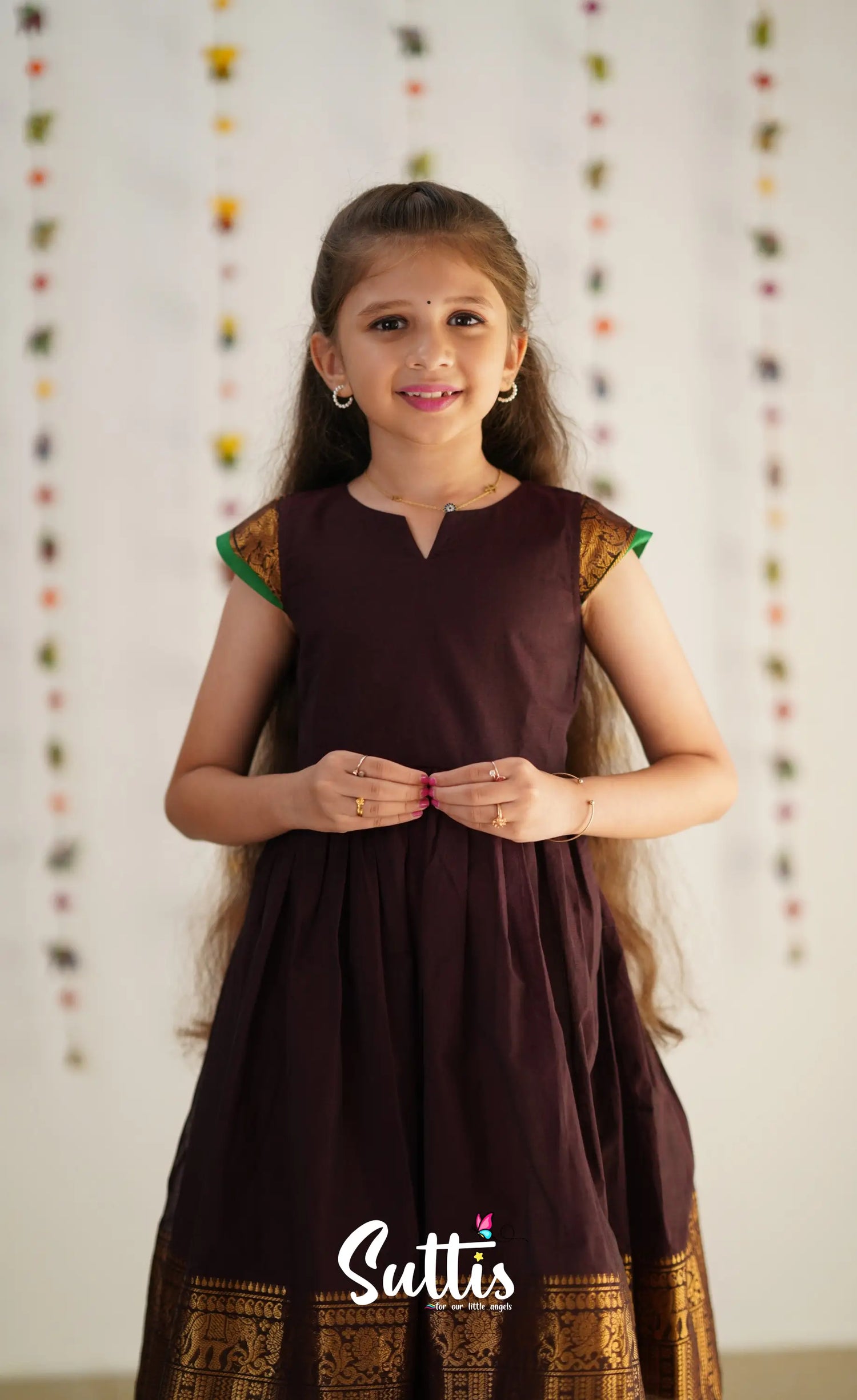 Raaga Cotton Frock - Brownish Maroon Kids-Suttis