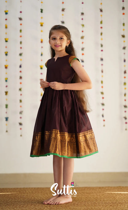 Raaga Cotton Frock - Brownish Maroon Kids-Suttis