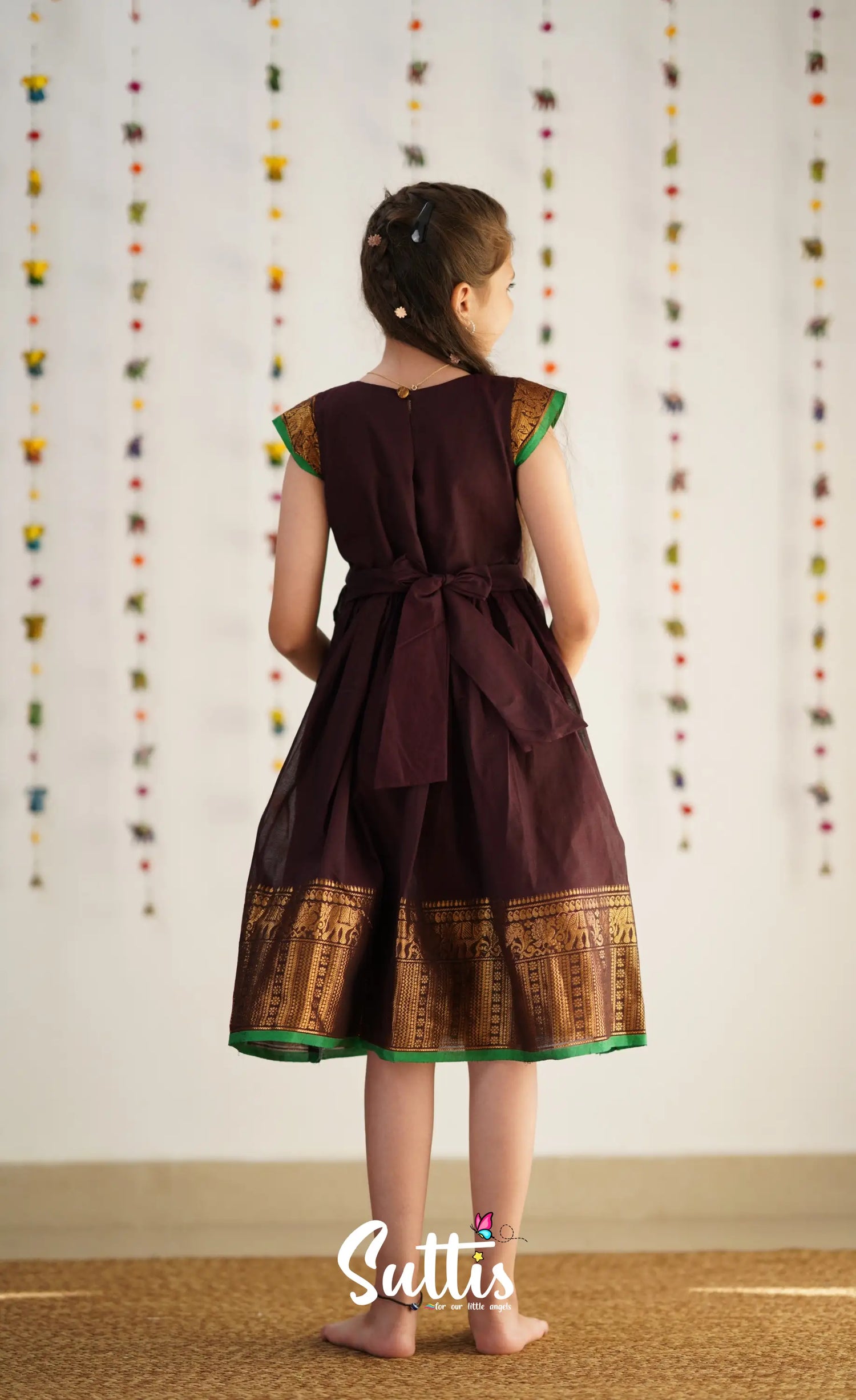 Raaga Cotton Frock - Brownish Maroon Kids-Suttis