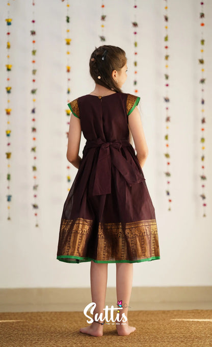 Raaga Cotton Frock - Brownish Maroon Kids-Suttis