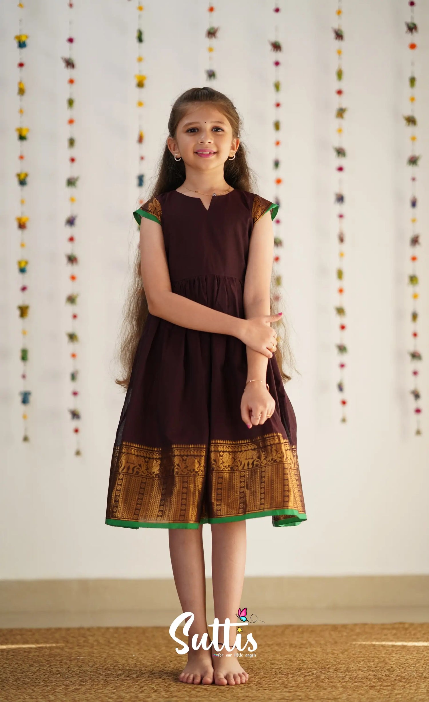 Raaga Cotton Frock - Brownish Maroon Kids-Suttis