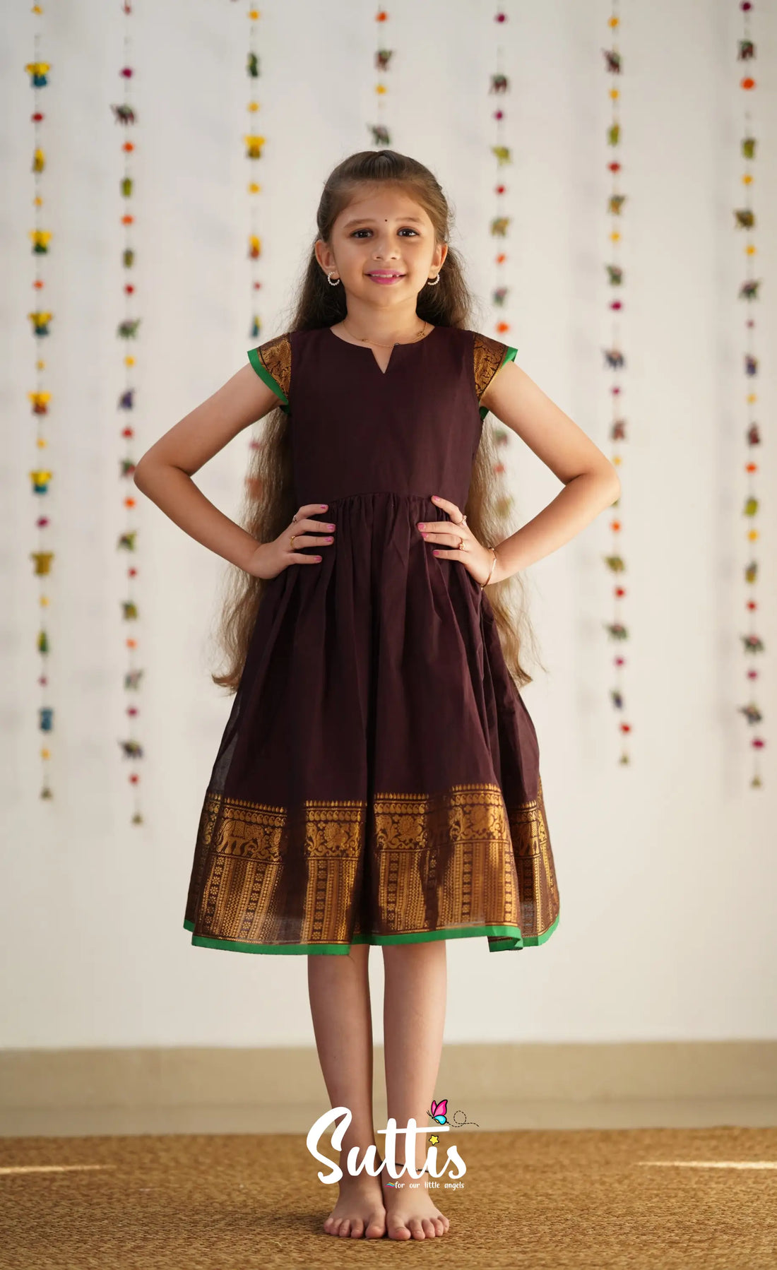 Raaga Cotton Frock - Brownish Maroon Kids-Suttis