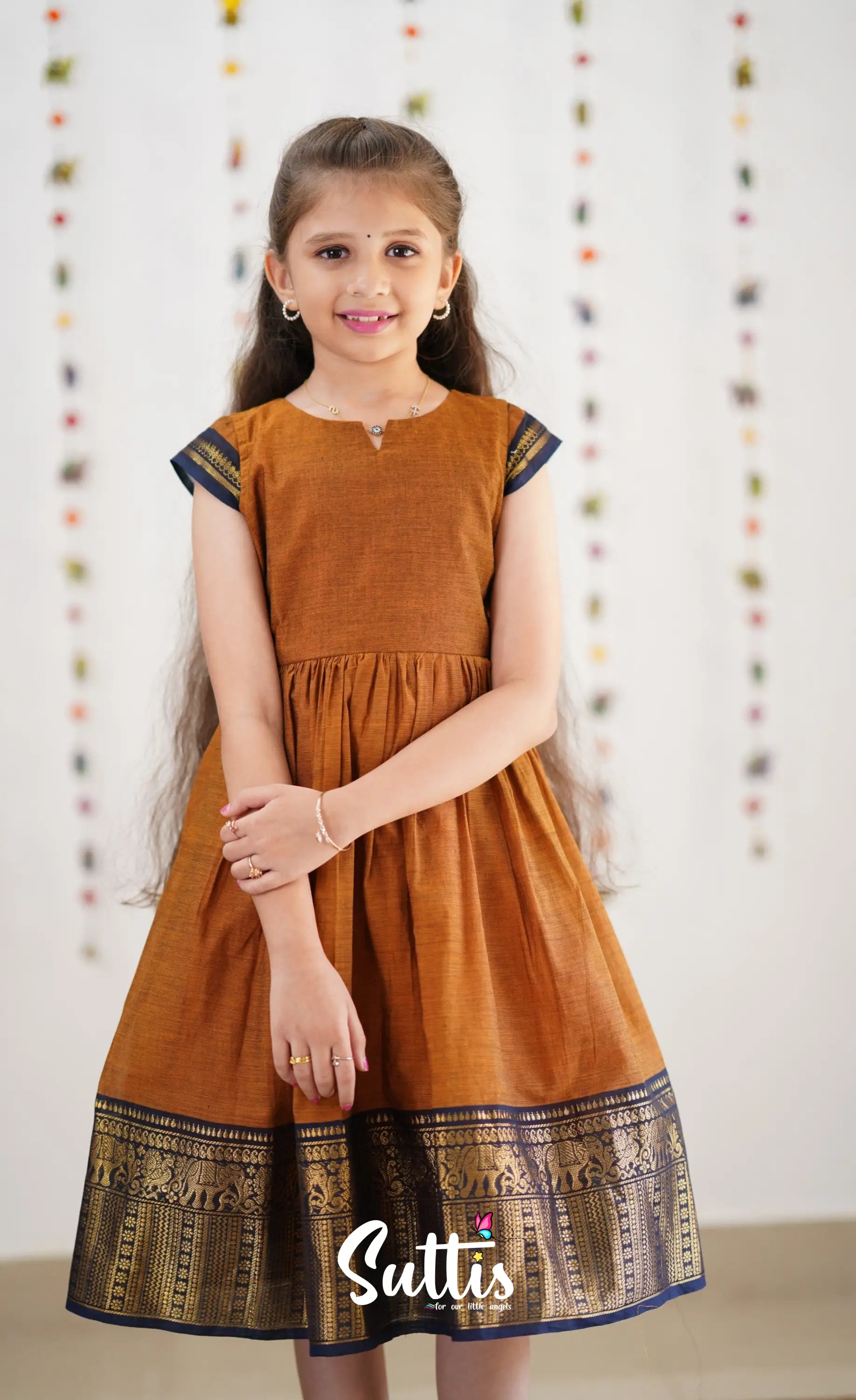 Raaga Cotton Frock - Brownish Mustard Kids-Suttis