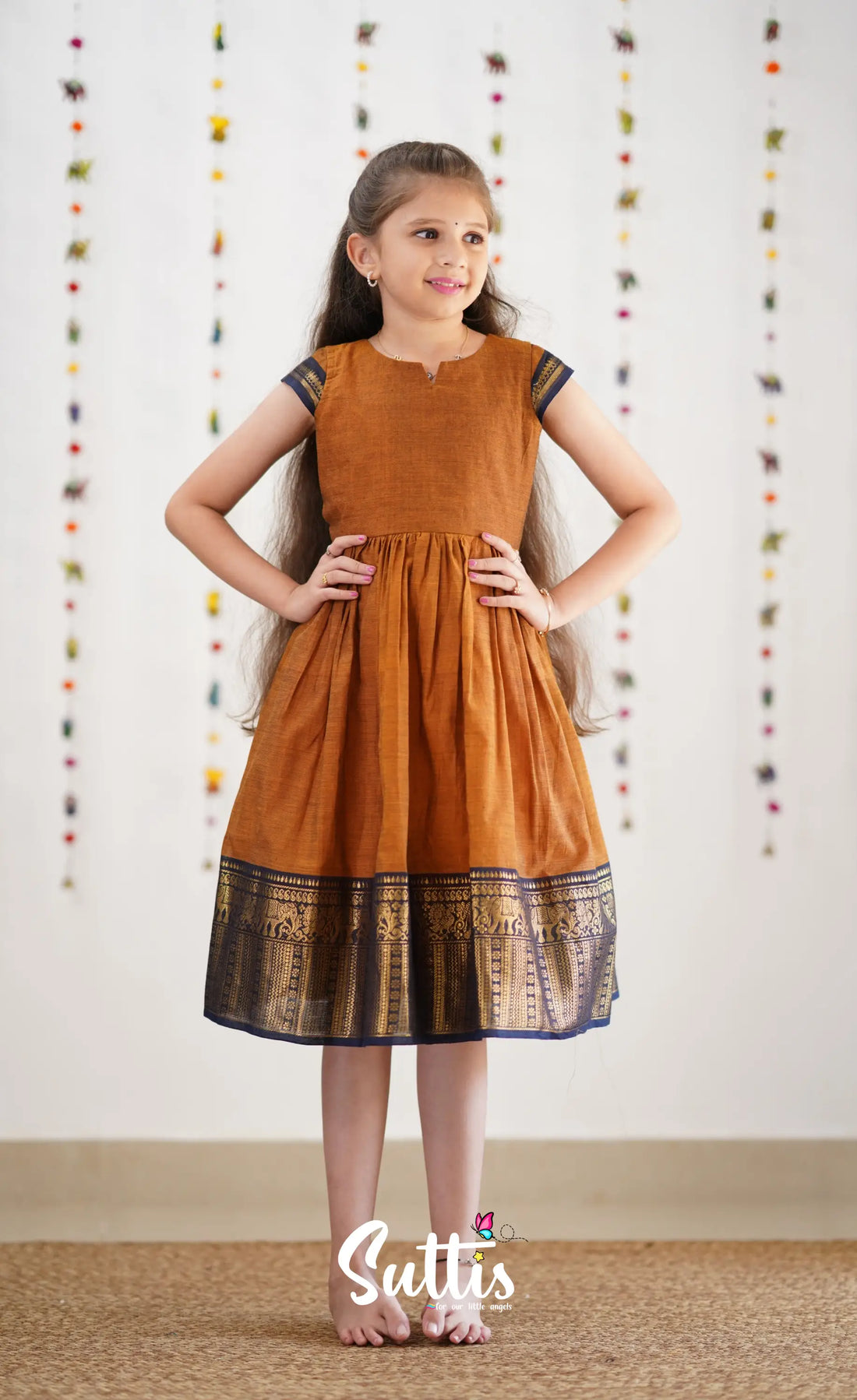 Raaga Cotton Frock - Brownish Mustard Kids-Suttis