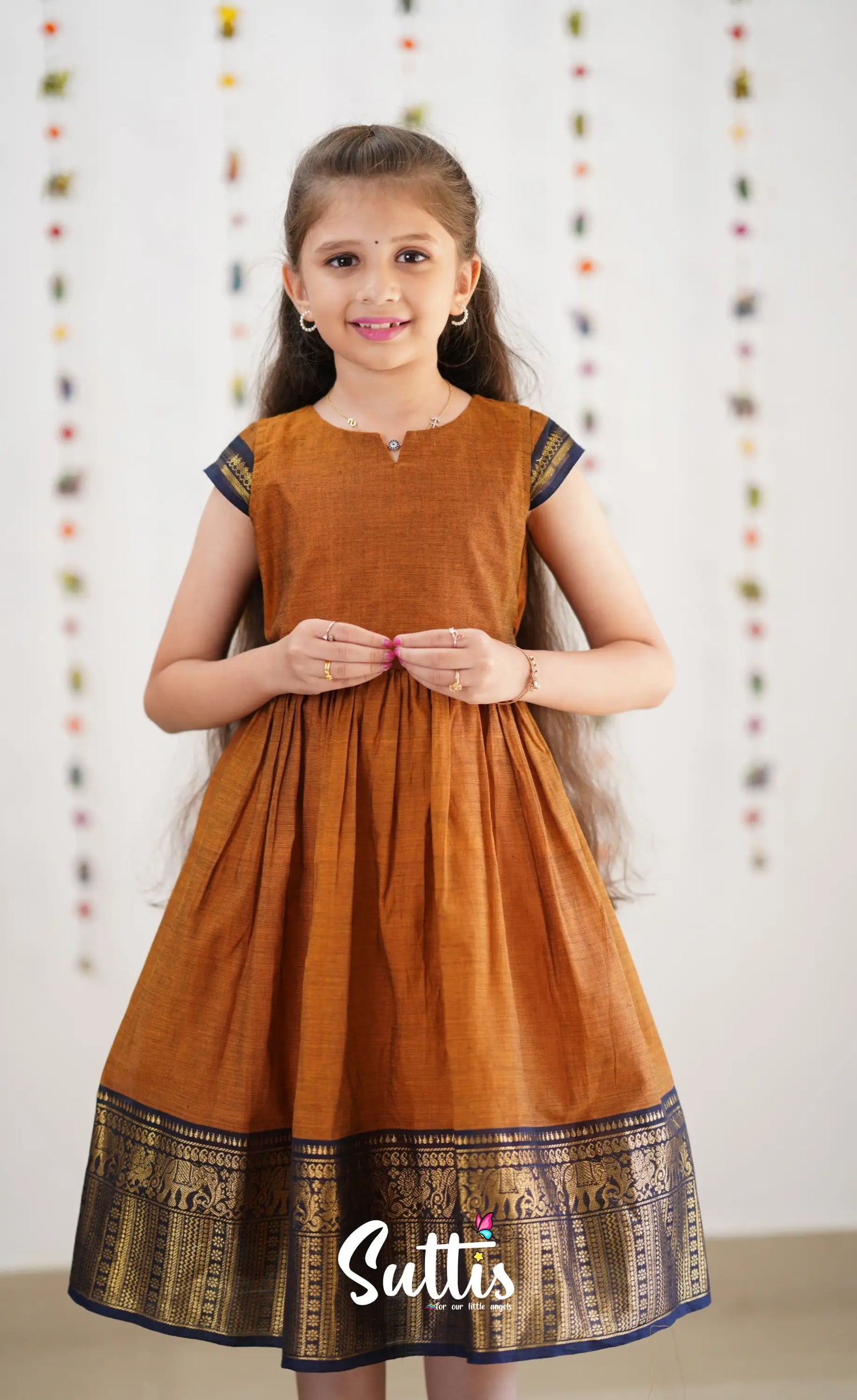 Raaga Cotton Frock - Brownish Mustard Kids-Suttis