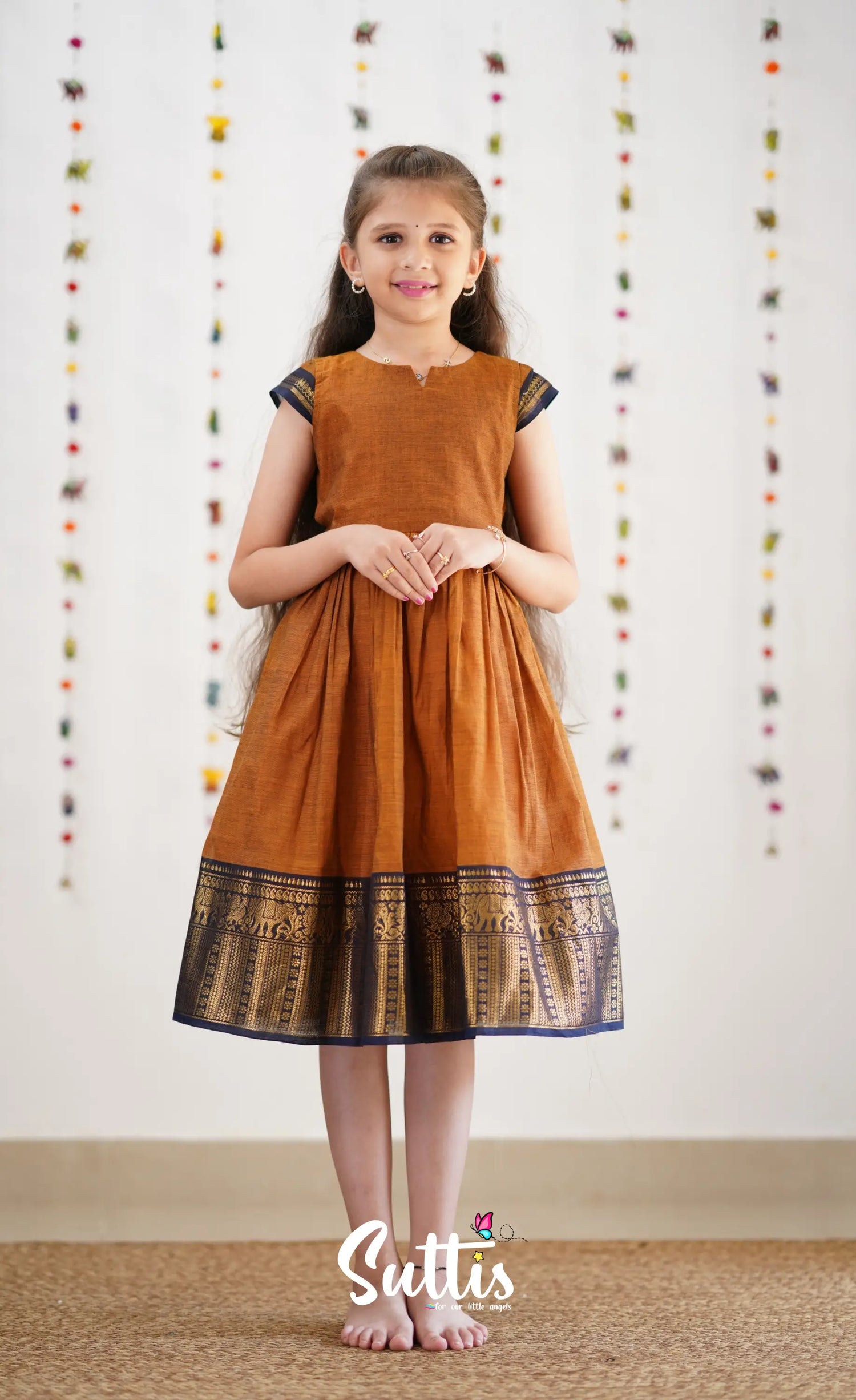 Raaga Cotton Frock - Brownish Mustard Kids-Suttis