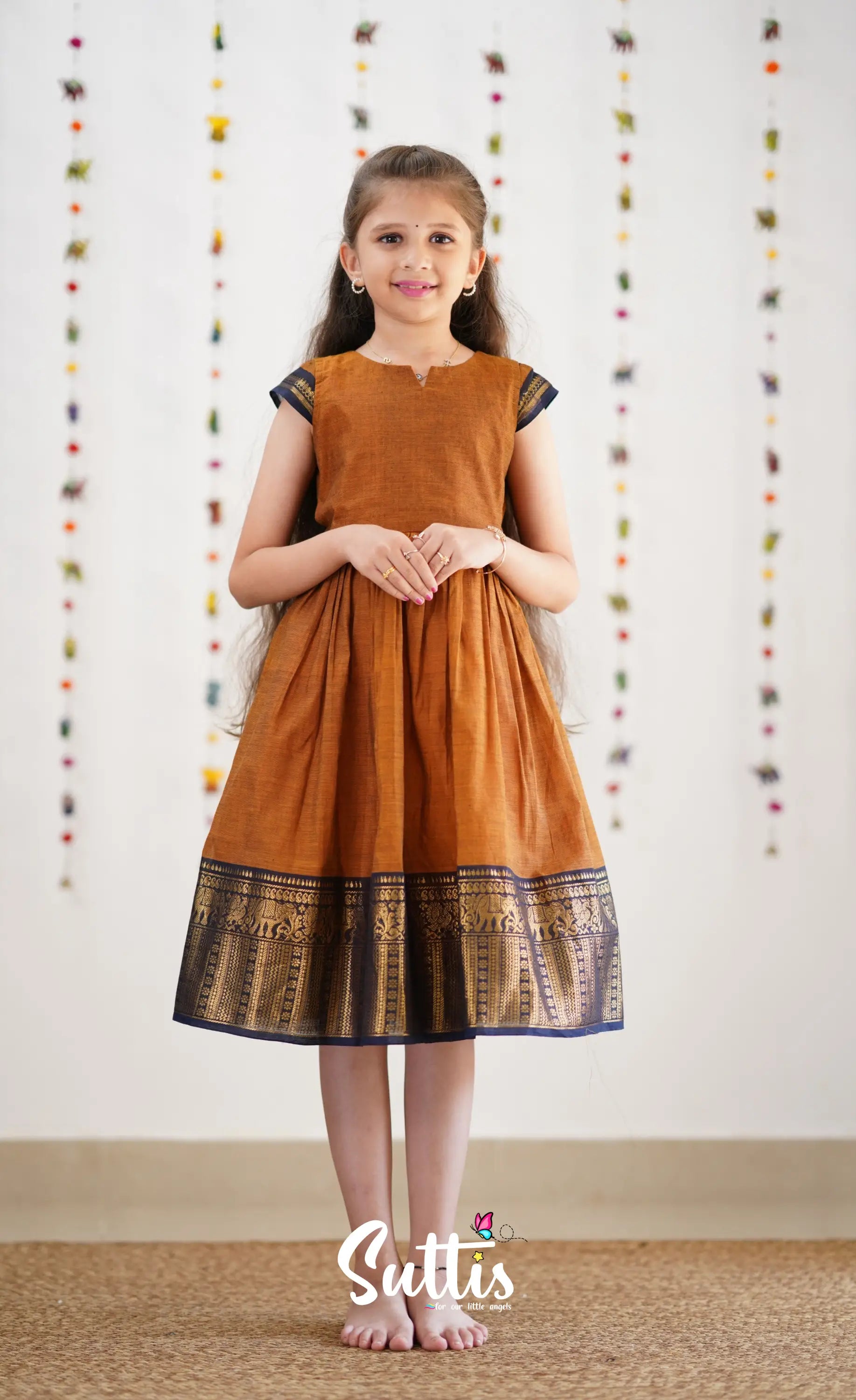 Raaga Cotton Frock - Brownish Mustard Kids-Suttis