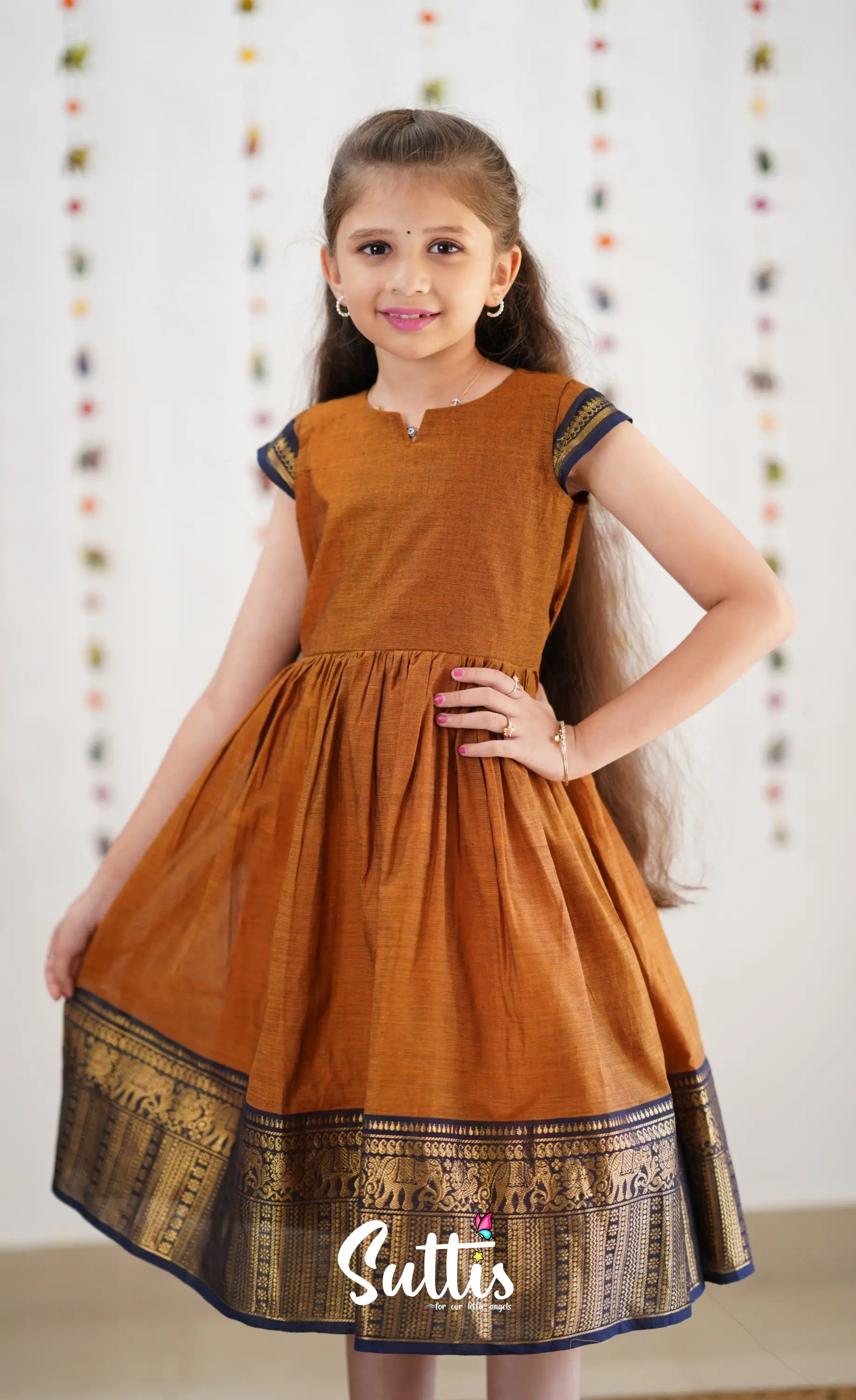 Raaga Cotton Frock - Brownish Mustard Kids-Suttis