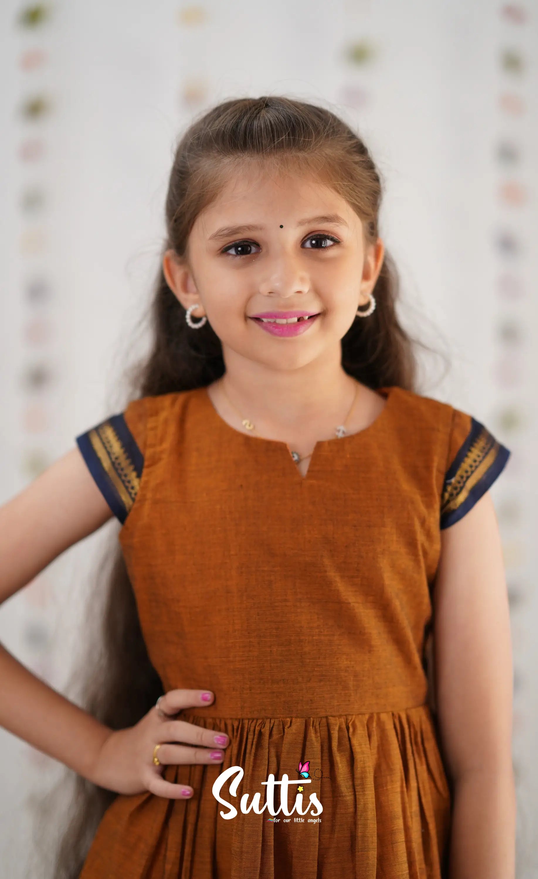 Raaga Cotton Frock - Brownish Mustard Kids-Suttis