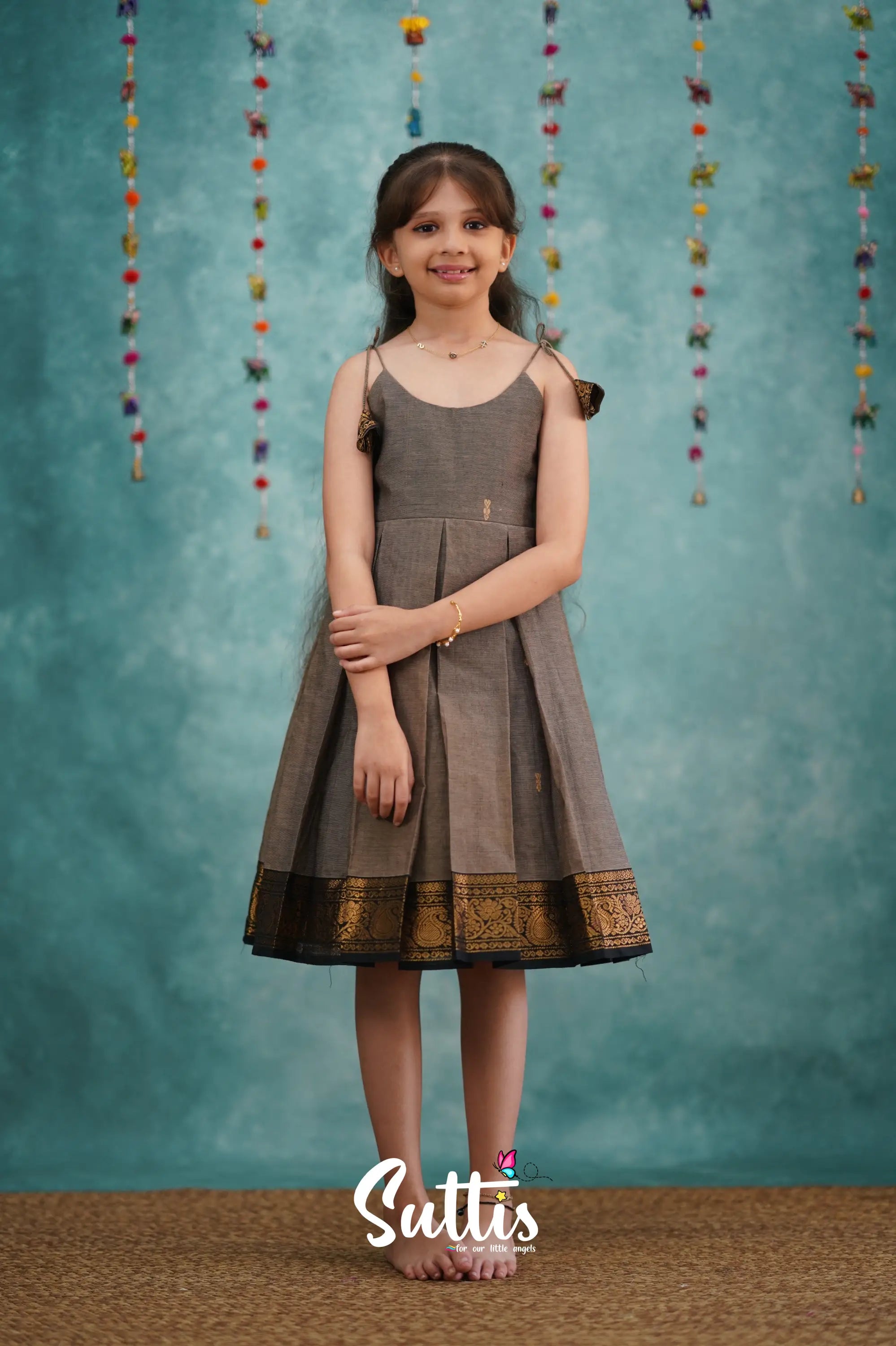 Raaga Cotton Frock - Grayish Brown Kids - Suttis