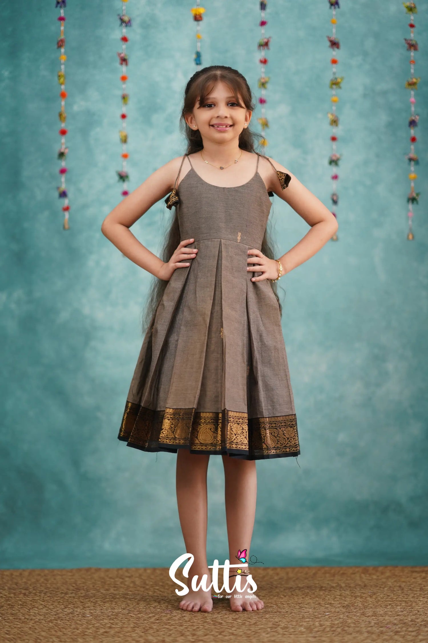 Raaga Cotton Frock - Grayish Brown Kids - Suttis