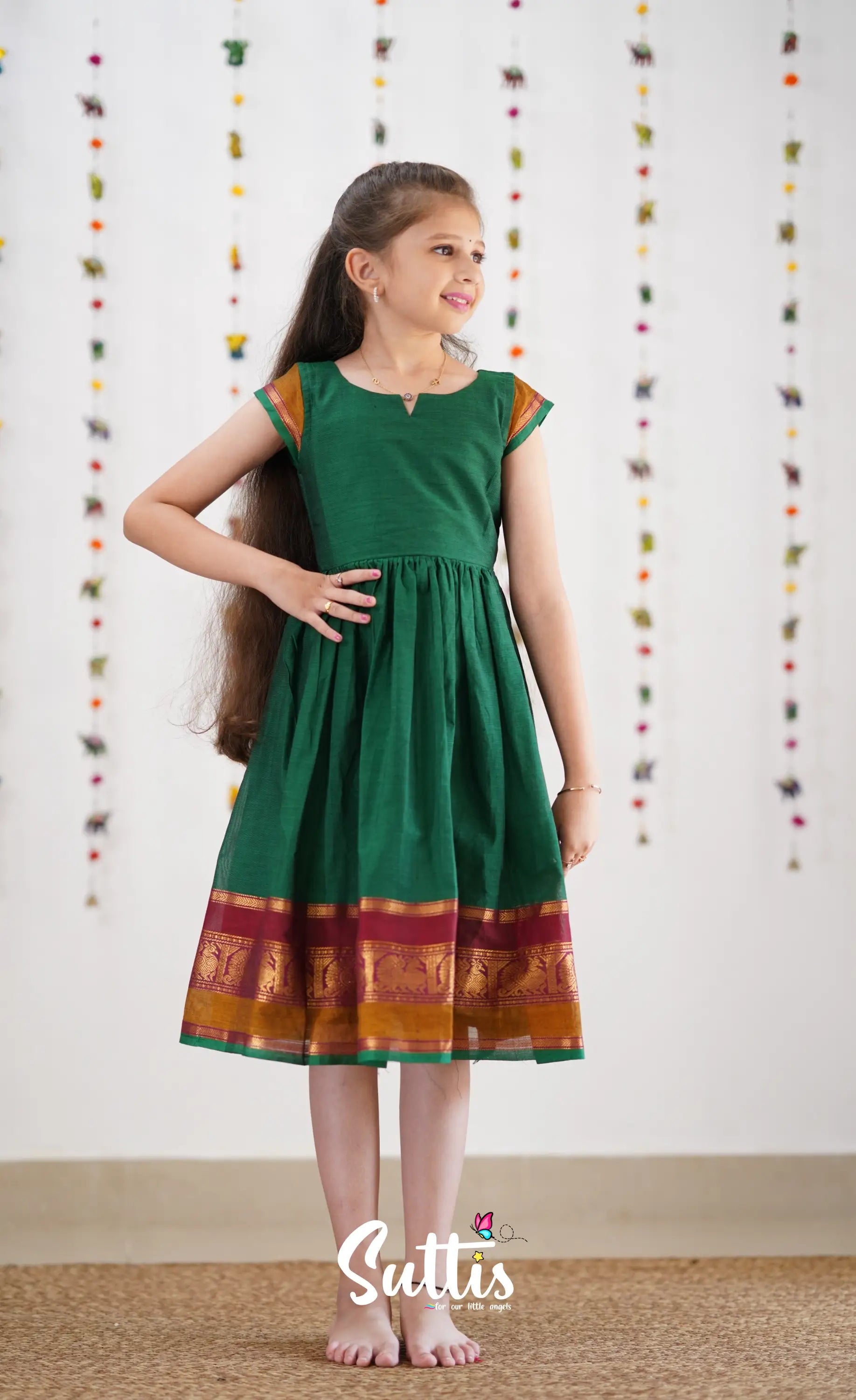 Raaga Cotton Frock - Green Kids-Suttis