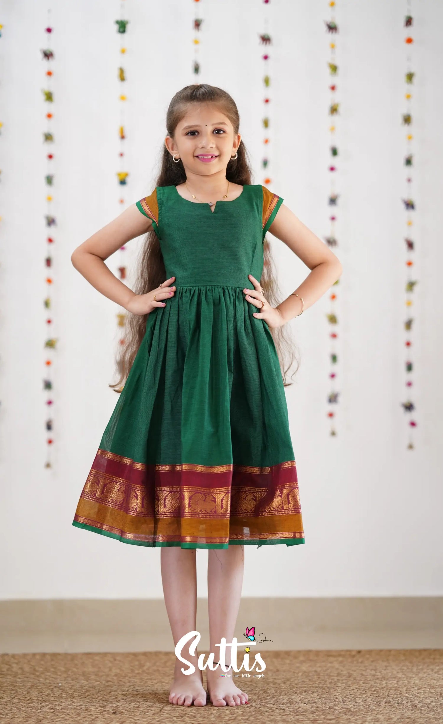 Raaga Cotton Frock - Green Kids-Suttis