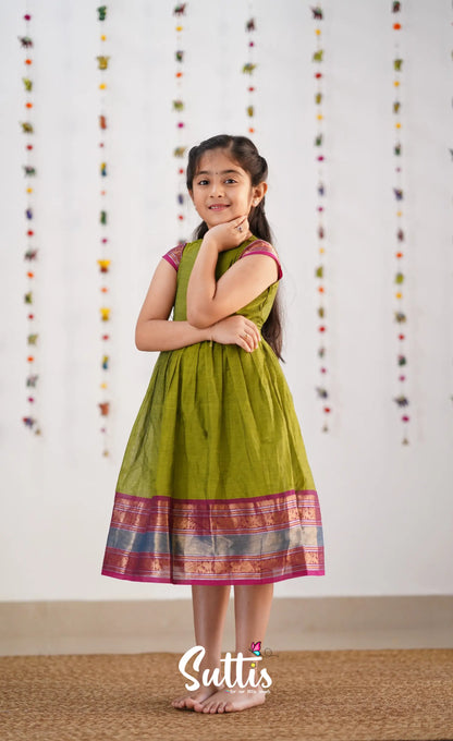 Raaga Cotton Frock - Green Kids-Suttis