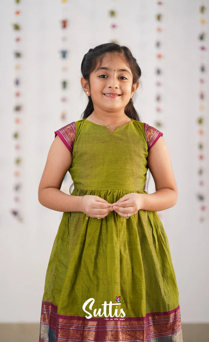 Raaga Cotton Frock - Green Kids-Suttis