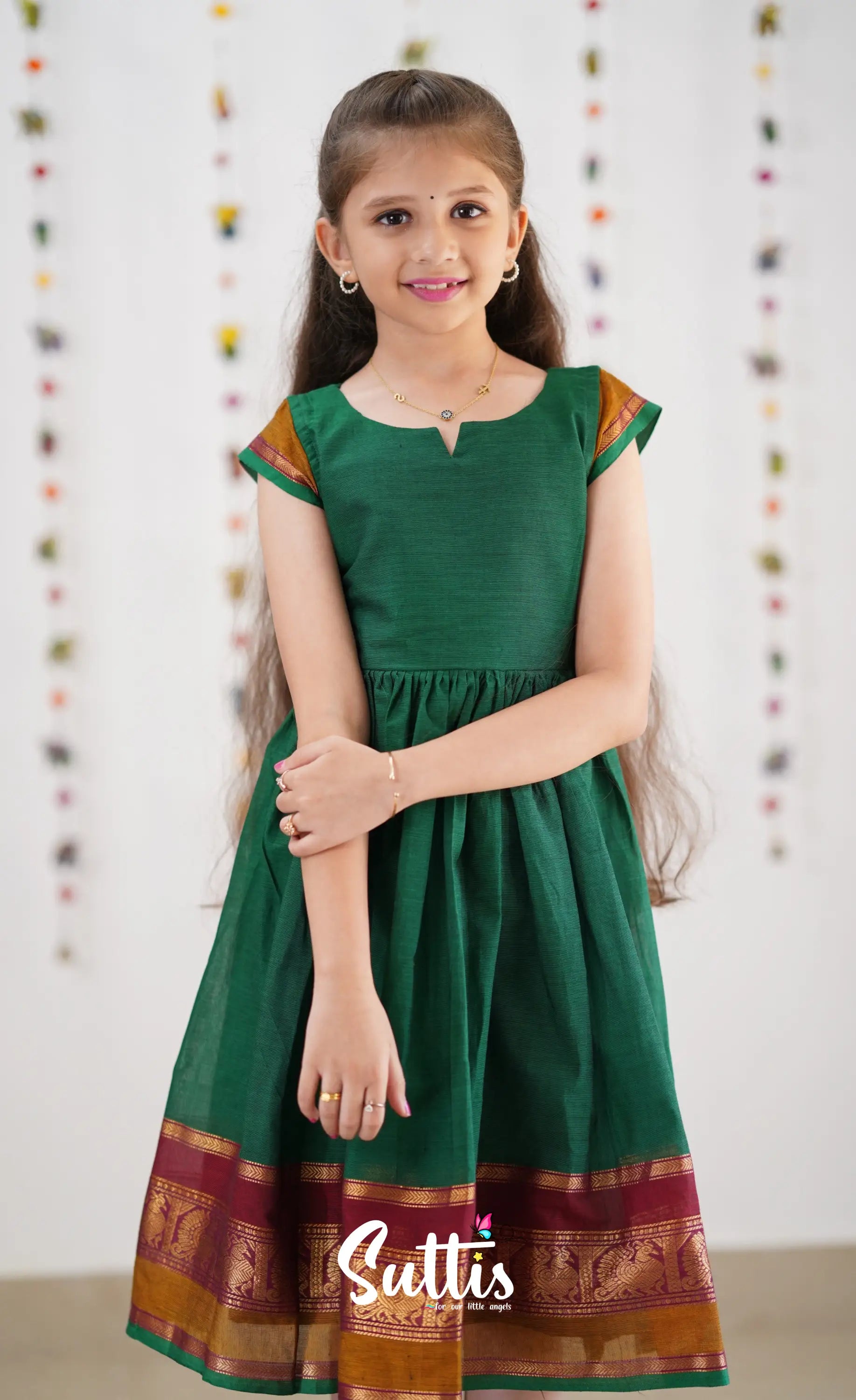 Raaga Cotton Frock - Green Kids-Suttis